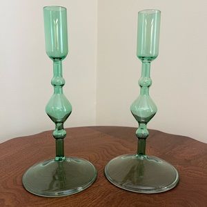 Poketo Glass Candlestick Holder set of 2. New in Box.